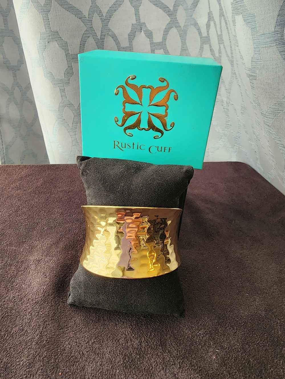 Rustic Cuff Gold Hammered Wide Concave Statement Cuff Bracelet
